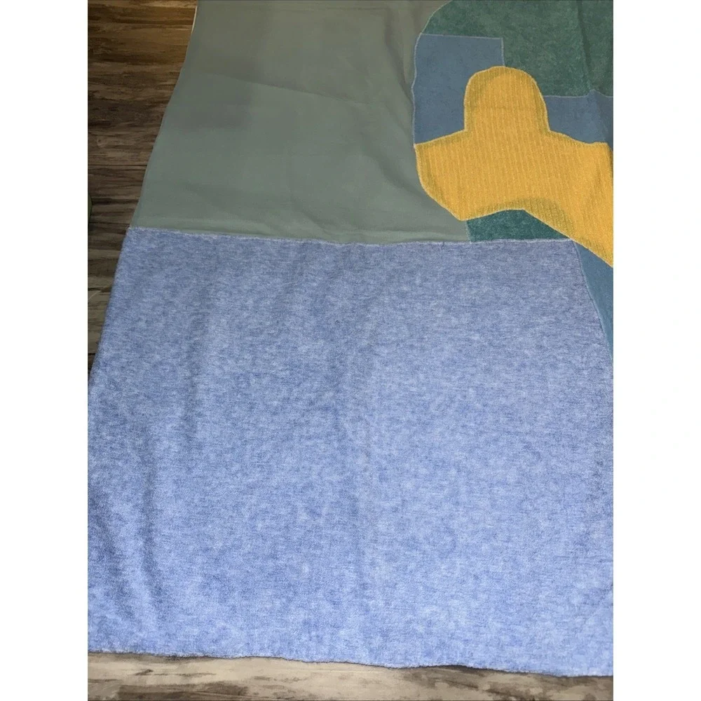 Vintage Abstract Color block throw Blanket Beach Picnic 73X48 In Blue Yellow